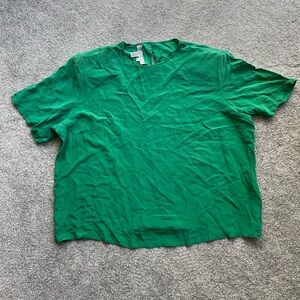 Vintage Green 100% Silk Blouse Shirt Shoulder Pads